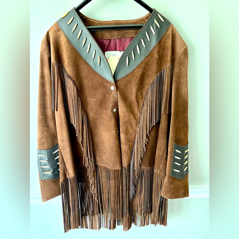 NWT VTG LARIAT Suede Leather Jacket Fringed and beaded Western 2XL RARE! Indian